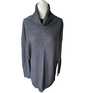 Ann Taylor Size L cotton blend tunic sweater grey turtleneck classic timeless